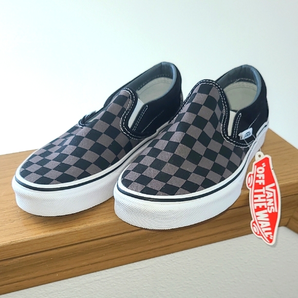NWOB Vans Women's Black and Gray Checkered Slip-On Sneakers - Picture 1 of 6